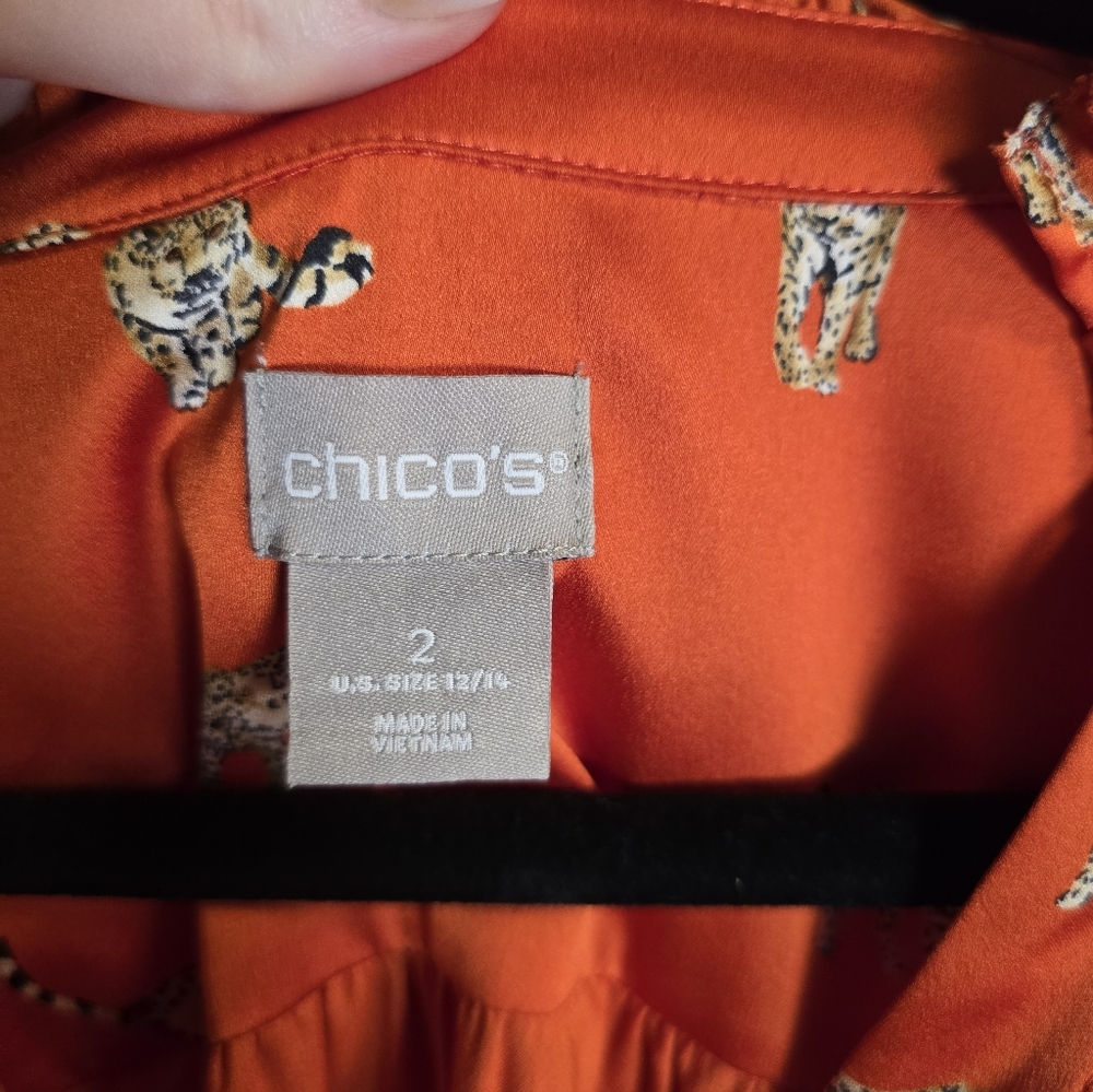 Chico's Leopard Pattern Orange Blouse Size 12/14 - image 6